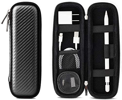Handcuffs Leather Case Holder for Apple Pencil, Premium Professional Carrying Case for Stylus iPad Pro, Samsung, Huawei Pen Accessories, USB Cable, Earphone, Fountain Pen - Black