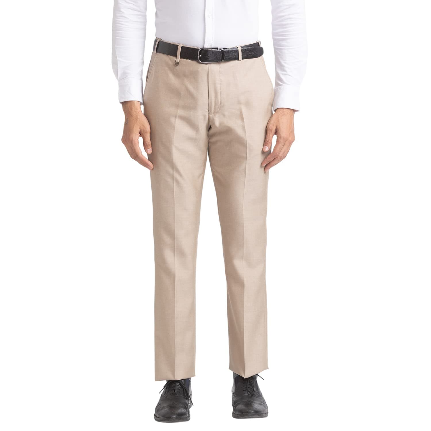 Park Avenue Men Mid Rise Polyester Blend Solid Pattern Smart Fit Flat Front Formal Trouser