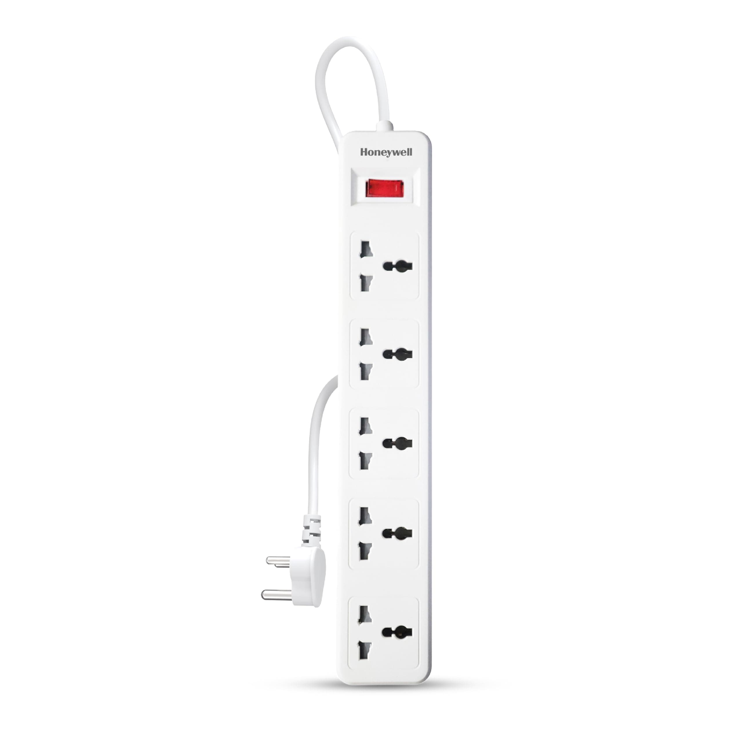 Honeywell 5 Outlet Extension Board with Master Switch, 6 Amps, 250V, 5 International Sockets, Pure Copper, 6 Advanced Safety Features, 2 Meter Power Cord, BIS Certified, 1 Year Warranty