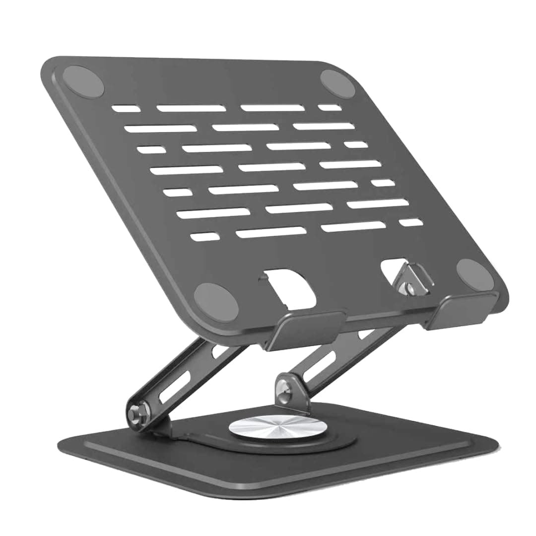 Dyazo Pro Adjustable Laptop Stand for Desk | 360° Rotating Base Laptop Riser | Ventilated Anti-Slip Foldable Holder | Compatible for MacBook Air/Pro, Dell, HP, Lenovo & Other Notebooks (Space Grey)