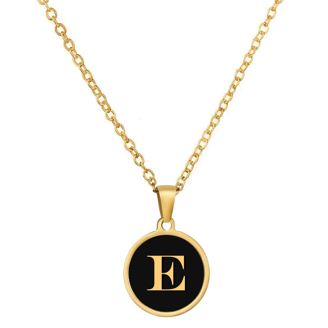 Giftana Alphabet Locket with Chain, Black Enamel Letter A-Z Pendant Necklace for Woman and Girls, Personalized Initial Name Gold Plated Pendant Necklace Gift for Girlfriend, Sister