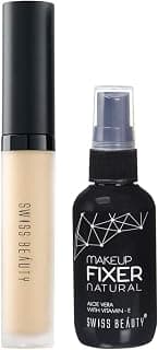 SWISS BEAUTY MakeUp Fixer Natural Aloe Vera with Vitamin-E, Face MakeUp, White, 50ml & Swiss Beauty Professional Liqiud Concealer, Face MakeUp, Light-Moyen, 5.6g