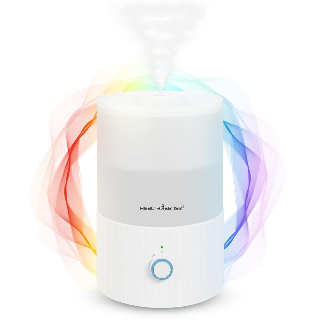 HealthSense Cool Mist Humidifier for Room Moisture, 3.3L Ultrasonic Air Humidifier for Bedroom & Home | Top Fill, 360° Mist, Aroma Diffuser, 7-Color Light, Auto Off, Baby Room & Plants Safe | RH 490