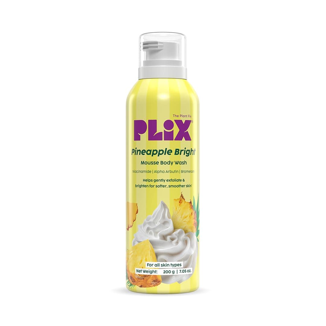 PLIX THE PLANT FIX Pineapple Bright Mousse Body Wash | Foamy mousse wash for Even-Toned Skin | Gentle Exfoliation | Niacinamide (Vitamin B3) | Alpha Arbutin | For Men & Women