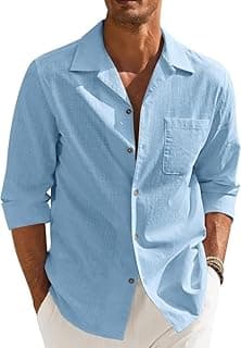 MADHAVISTA Combo of Men’s Casual Cotton Blend Shirt || Long Sleeve Button Down with Spread Collar | Lightweight Breathable Fabric | Stylish Solid Shirt for Beach, Office & Everyday Wear Pack of 2