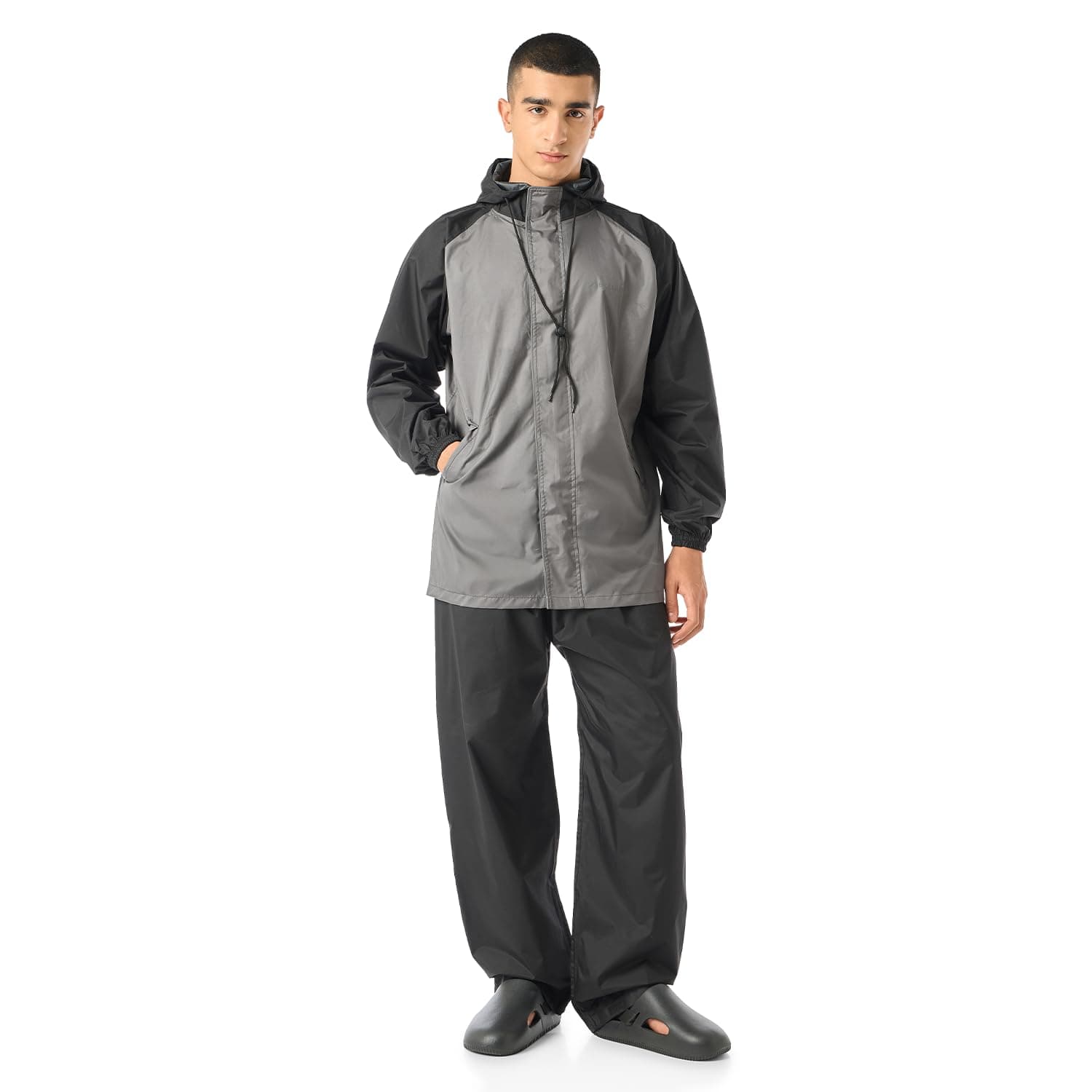 Boldfit Rain Coat For Men Waterproof With Pant Unisex Raincoat For Men Set Raincoat For Women Top & Bottom Combo Easy Adjustable Rain Coat Waterproof Bike Riding Poly PVC Guardian Grey XL-XXL