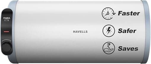 Havells Fabia Slim 15L Horizontal Left Storage Water Heater(Geyser)|Faster Heating|Safer to use|Saves electricity|Anti Rust Tank|Incoloy Element|7 Year Tank Warranty| Free Installation & Flexi Pipes