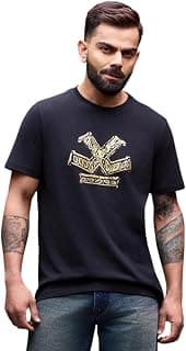 WROGN Men's 100% Cotton T-Shirt | Gold Foil Paisley Logo Print | Slim Fit