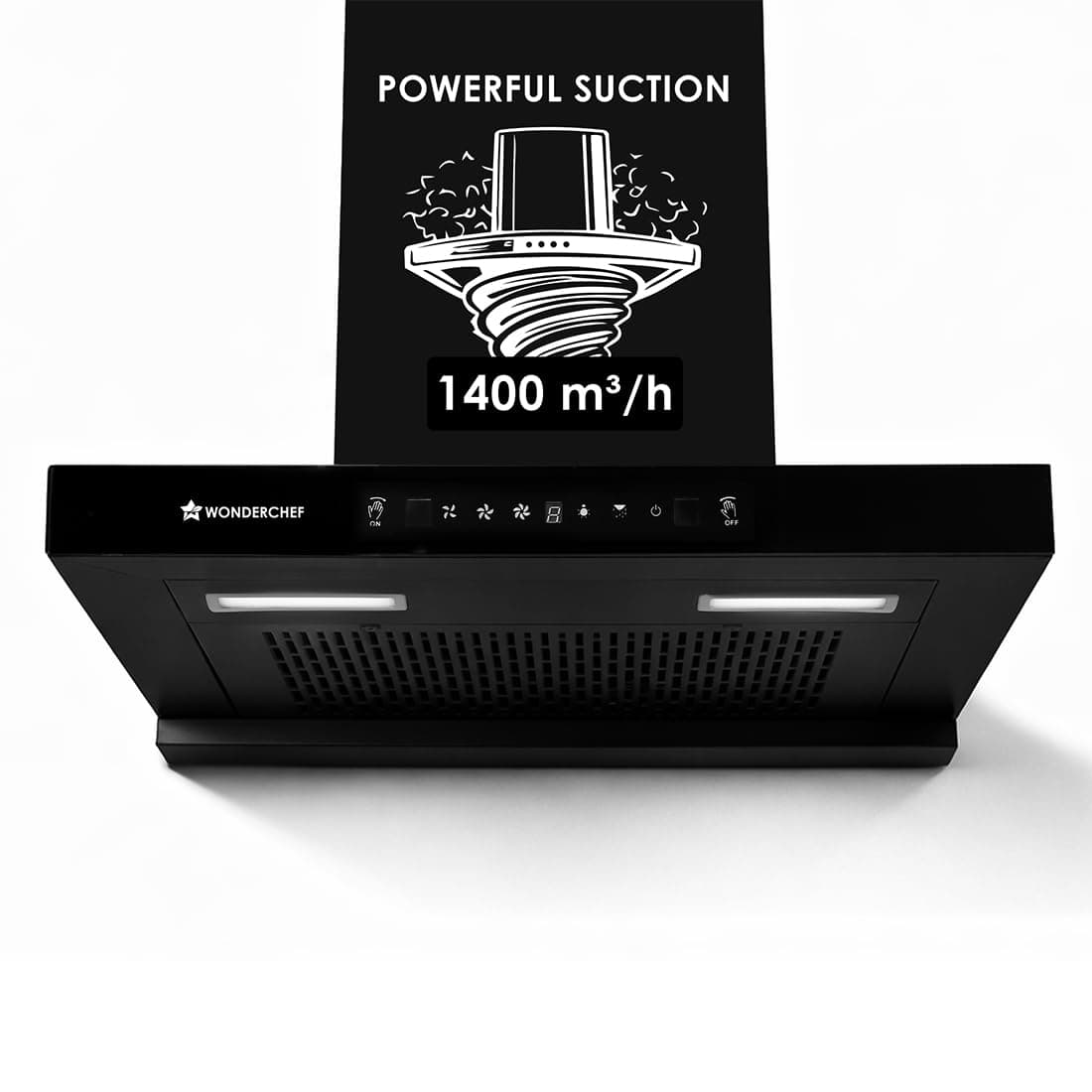 Wonderchef Ruby Sleek 60cm Chimney| Powerful Suction of 1400m3/hr| Auto Clean Function| Oil Collector| Low Noise| Black