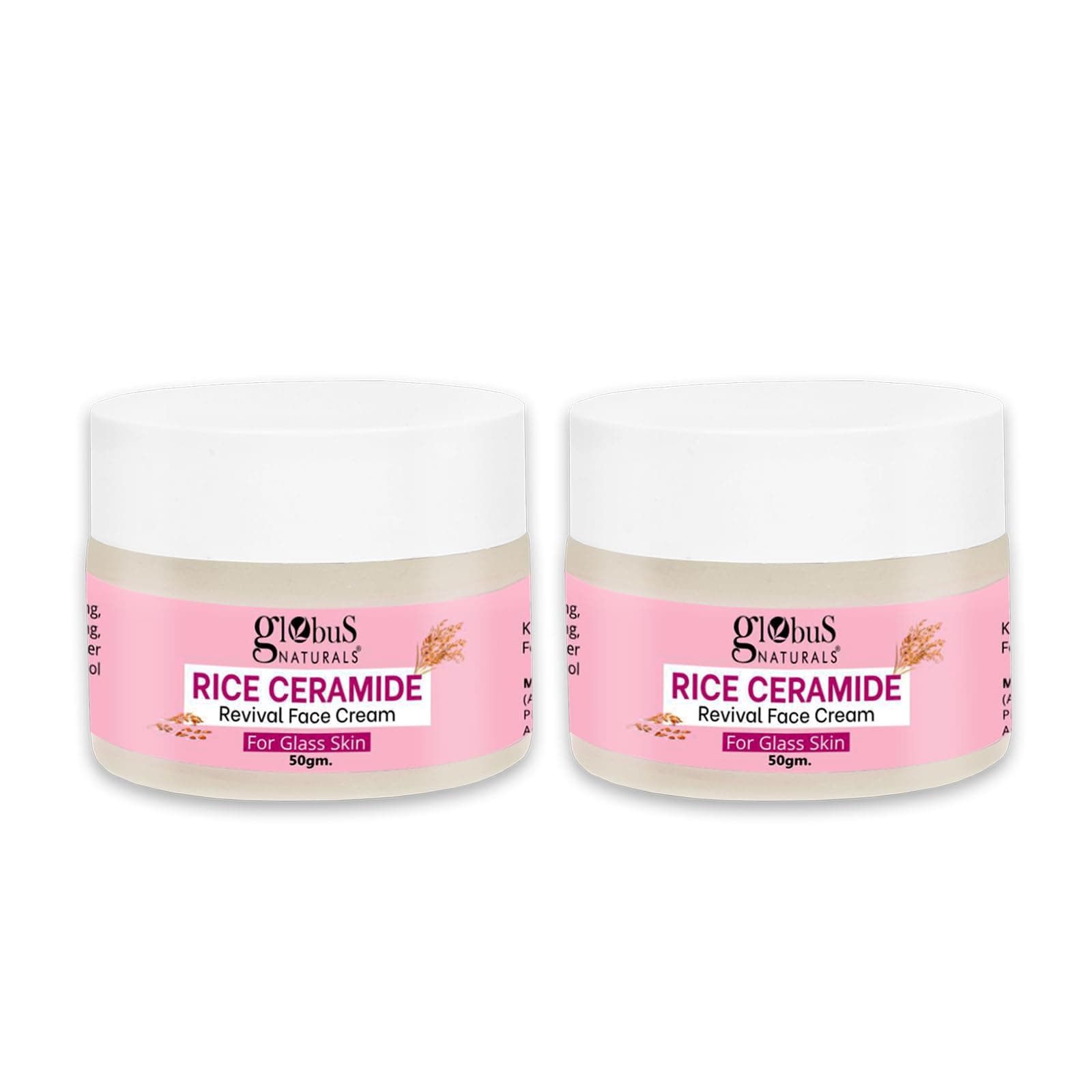 Globus Natural Rice Ceramide Revival Face Cream, Enriched with Sunflower & Coffee, For Glass Skin, 50 gm (Pack of 2)