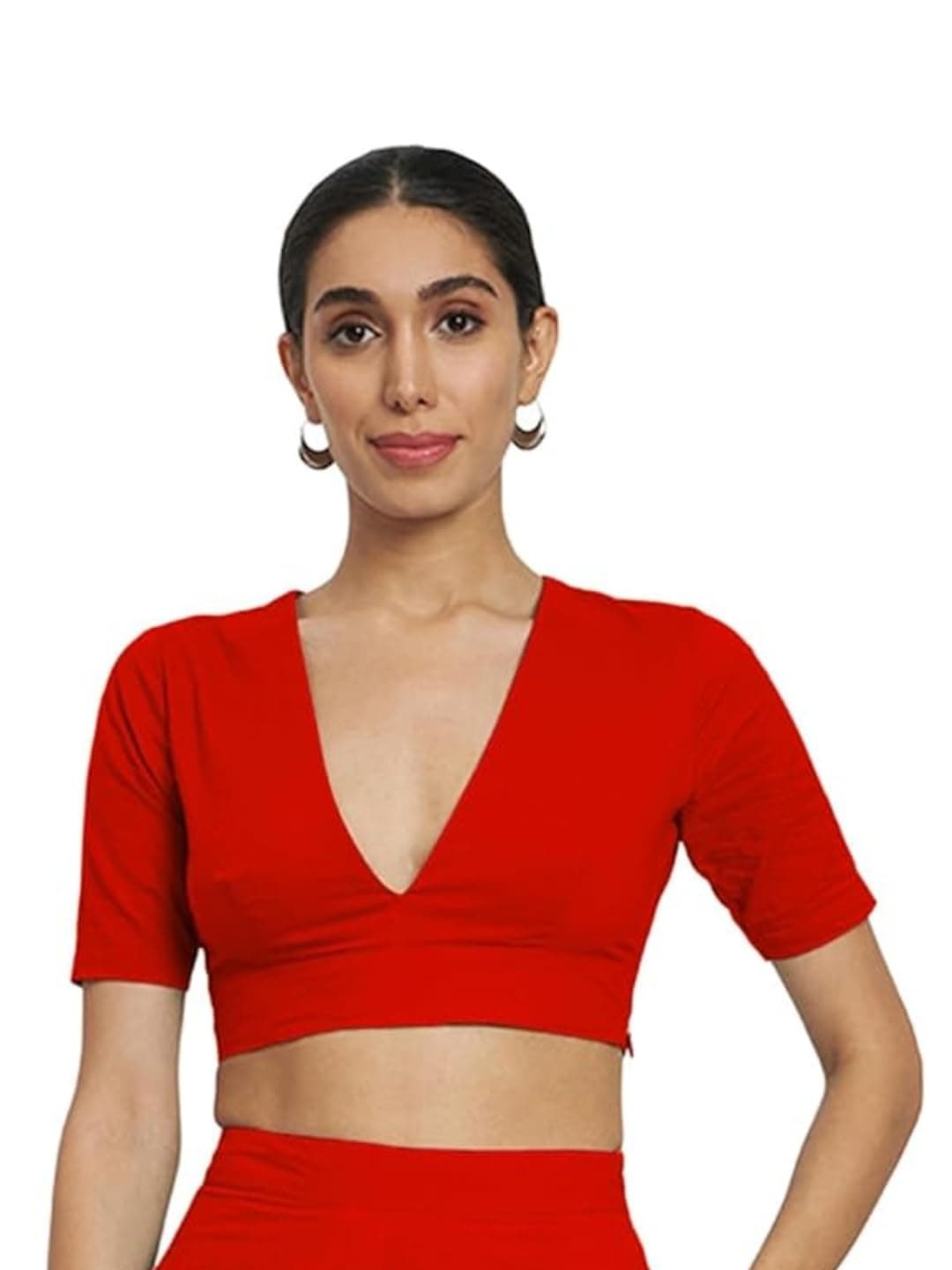 Thevasa Women's Everyday Divine Depth V Neck Half Sleeves Blouse