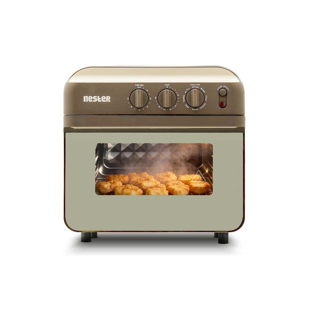 NESTER Full Stack Steamlock™ SS430 Stainless Steel Air Fryer Oven 16L | 1750W Steam + Air Fry | Multi-Function-Air Fryer, Reheat, Bake, Toast | Adjustable Temperature & Timer - Dalgona Brown