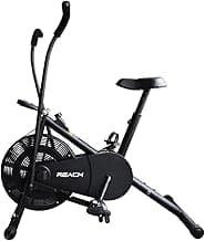 Reach AB 110 Upright Air Bike with Moving/Stationary Handle | Adjustable Resistance with Cushioned Seat | Max User Weight 110 Kg | Exercise Fitness Cycle | Cardio Equipment Machine | Home Gym Workout