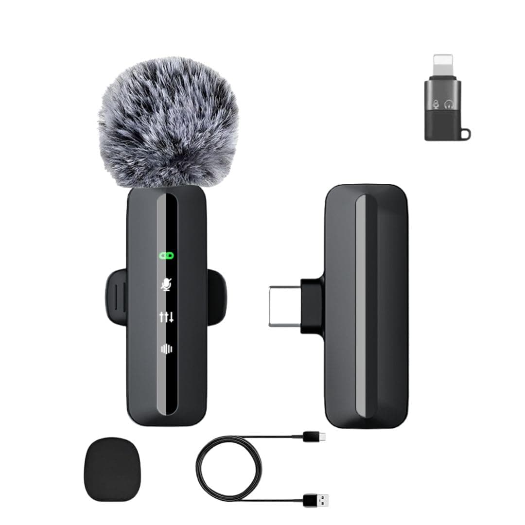 GADGETSWEAR Wireless Lavalier Microphone Single, Portable Clip-On Condenser Mic with USB-C & iOS Receiver, Omnidirectional Noise Cancelling Plug & Play for Vlogging, Streaming, Podcast, YouTube