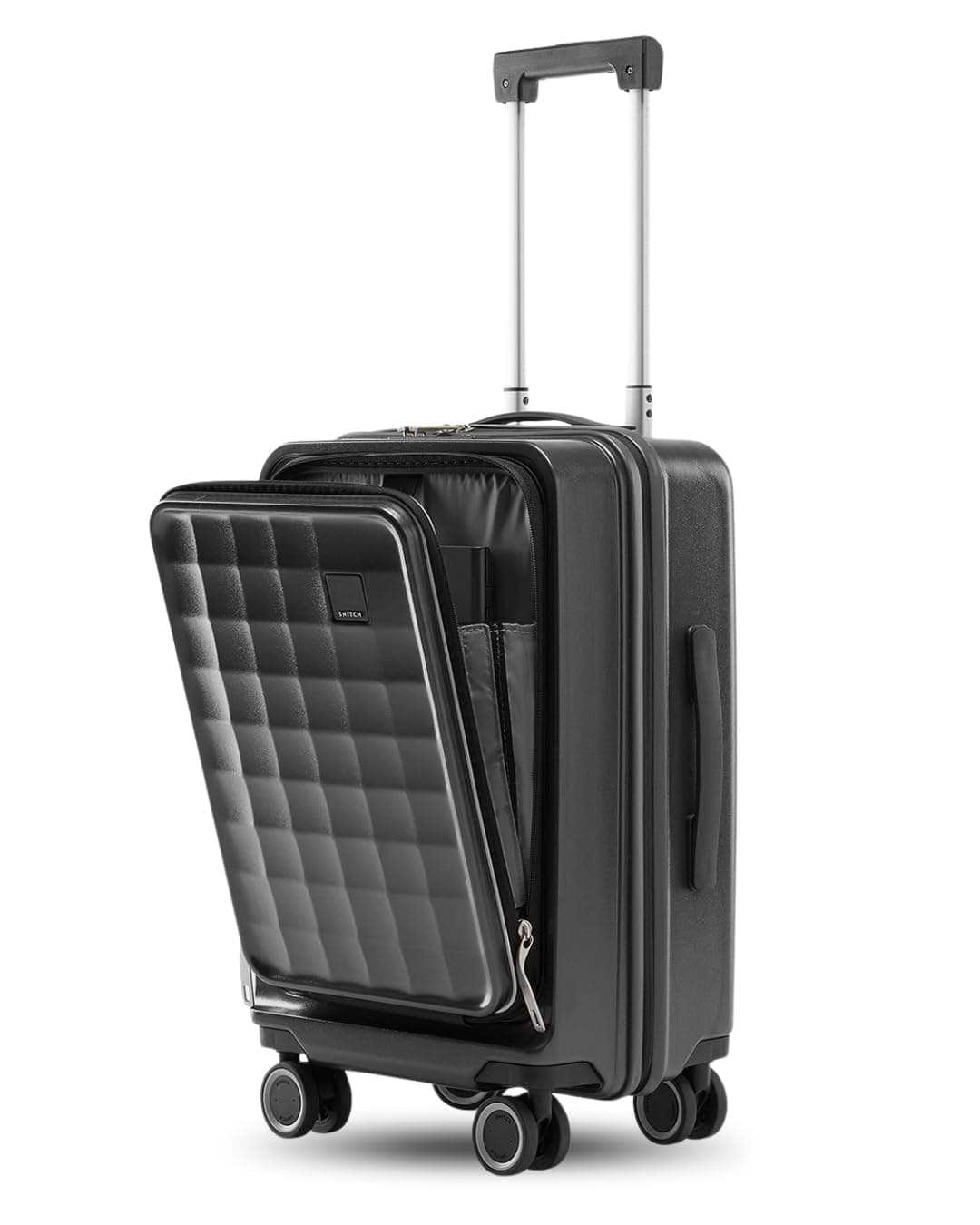 SNITCH Rubik Laptop Cabin Size Grey Polycarbonate Hard Travel Suitcase - Trolley Bag Small & Luggage with 8 Wheels, Premium Lock, Laptop Compartment & Free Shoe Bag