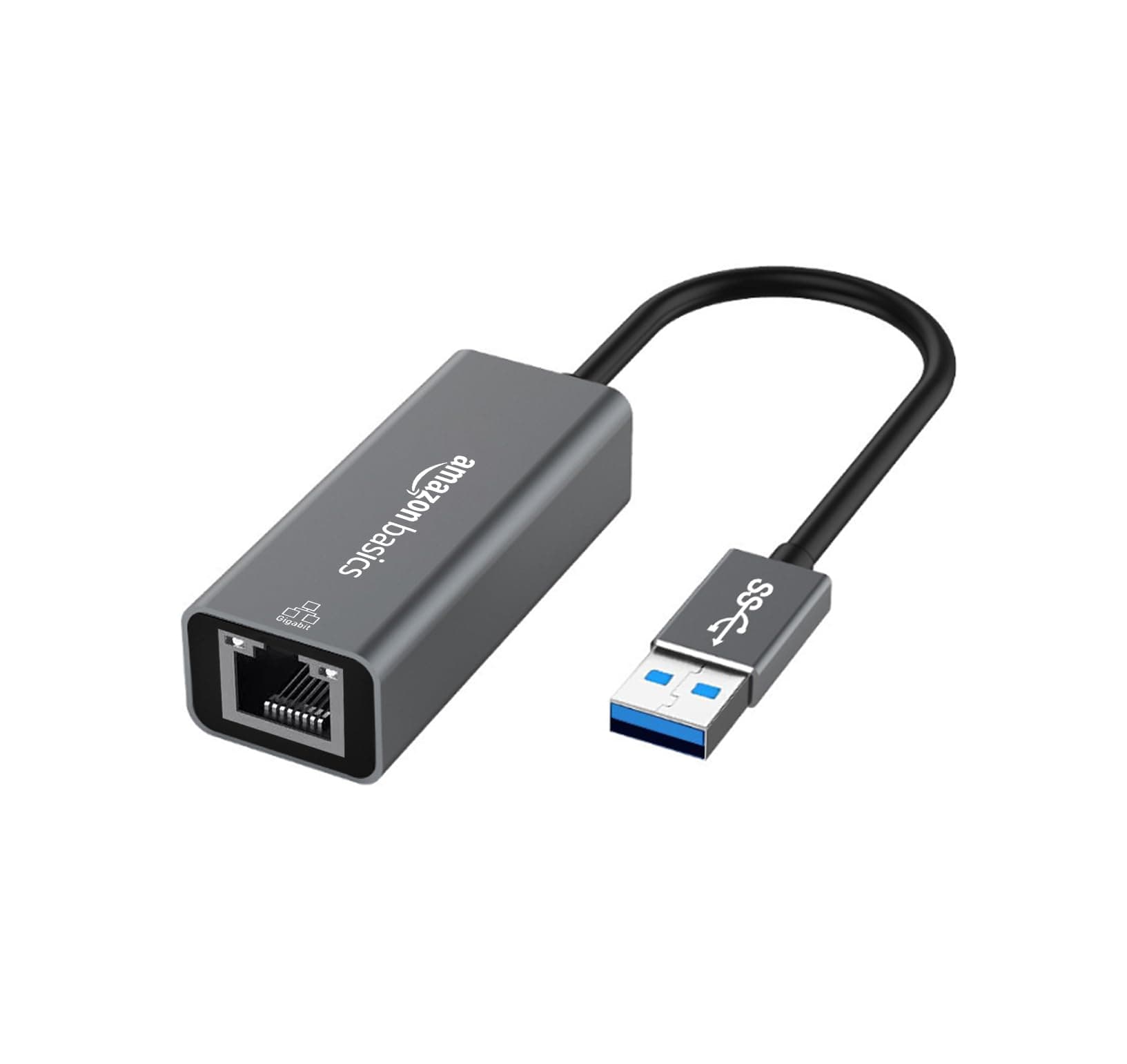 Amazon Basics USB to Ethernet Adapter - Gigabit Ethernet Up to 10/100/1000 Mbps for Windows (11/10), Mac OS (10.9 & Later Versions), Chrome OS, and Linux OS