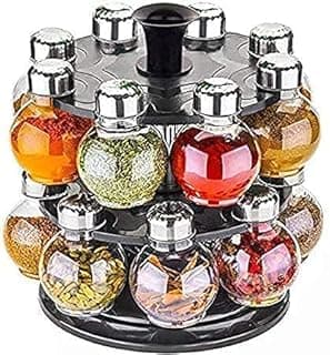 PALAK Multipurpose Plastic Big Revolving Spice Rack 16 in 1 Masala Rack Set Condiment Set Spice Container jar bottle Spice Rack unbreakable (GREY), Tabletop, Tiered Shelf