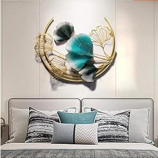 Metal Wall Art For Home Decor Home Interior Decoration Hanging Ginkgo Ornaments Moon Cut Ring Flower Stylish Wall Decor For Bedroom Living Room Dining Study Room Office Farm Cafes House Hall Items 42cm