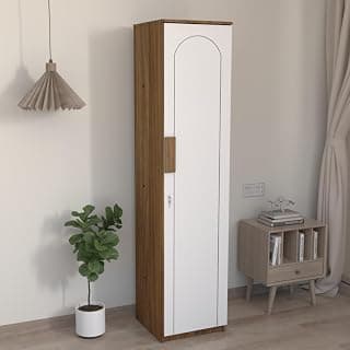 Amazon Brand - Solimo Uno Engineered Wood Wardrobe for Clothes with 1 Door | Storage Cabinet for Kitchen | Multipurpose Almirah for Bedroom | 1 Year Warranty - Leon Teak White White Arch Door