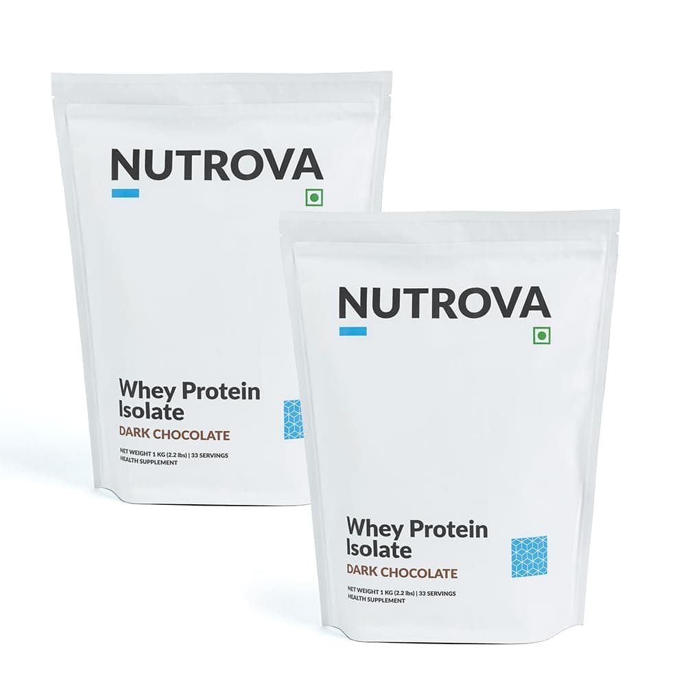 Nutrova Whey Protein Isolate Dark Chocolate 1Kg (Pack Of 2) With 24G Protein Every 30G Scoop&5.5G Bcaas|Protein Powder For Men&Women With No Artificial Sweeteners Or Added Sugars|Easy To Digest