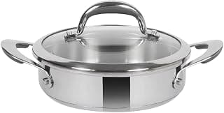 Meyer Select Nickel Free Stainless Steel Sauteuse with Glass Lid | Steel Frying Pan with Lid and 2 Side Handles | Gas and Induction Suitable | 24cm/ 2.91 Litre, Silver