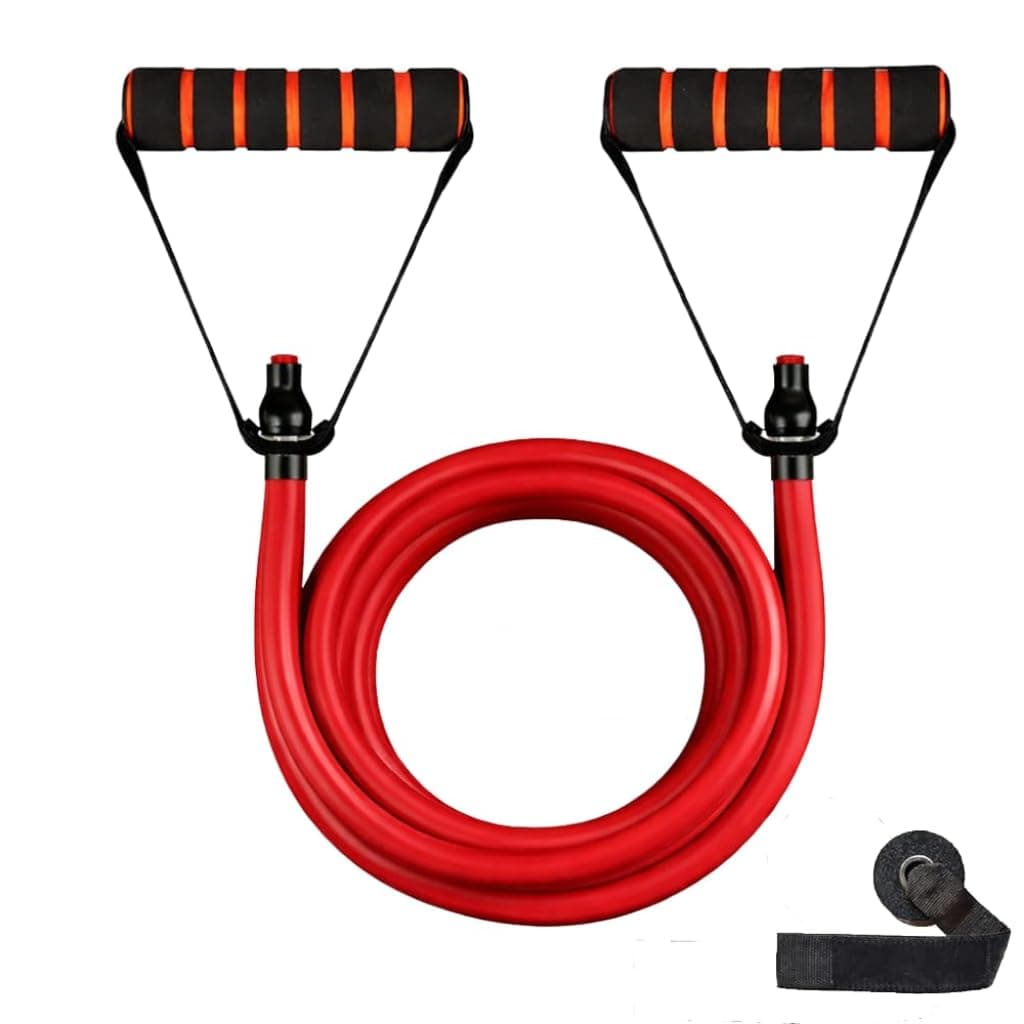 Wellesa Resistance Tube with Foam Handles, Door Anchor for Exercise & Stretching, Suitable in Home & Gym Workout for Men & Women (Red 10Kg)