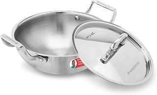 Wonderchef Stella Triply Stainless Steel Kadhai with Lid | 20 cm, 1.6 litres | Compatible with Gas Stove, Induction, Ceramic Cooktop | Non-Toxic | Heavy-Duty Handle | 10-Year Warranty