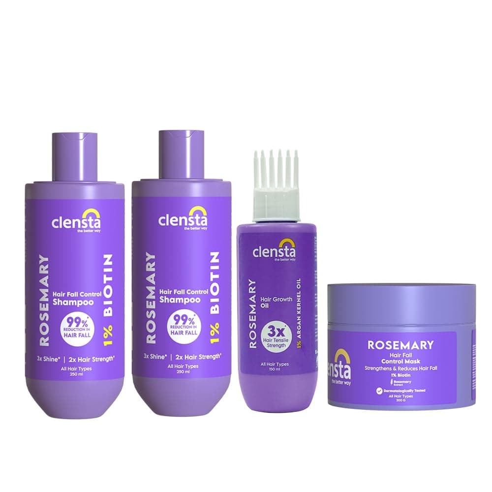 Clensta Anti Hair Fall Spa Hair Care Set : Rosemary Hair Oil 150 ml + Rosemary Hair Fall Control Shampoo 250ml + Rosemary Hair Fall control Conditoner 250ml + Rosemary Hair Fall Control Mask 200 gm