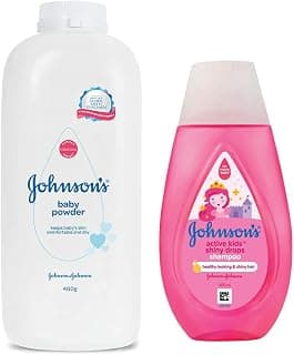 Johnson's Baby Powder (400g) & Johnson's Baby Active Kids Shiny Drops Shampoo, 200ml
