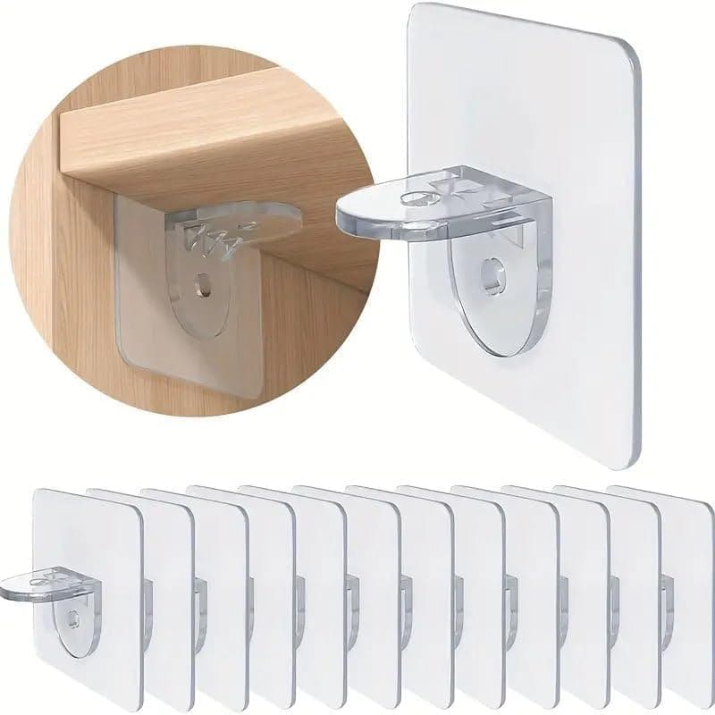AARKRI SALES Shelf Support Brackets L-Shaped Support Triangle, Punch Free Adhesive Clear Plastic Pegs Hanger Holder for Partition Kitchen Bookshelf Wardrobe Bathroom Shelves (10)