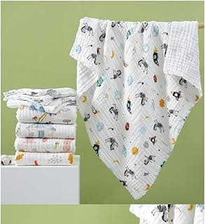 Little Boo 6 Layer Muslin Cotton Printed Bath Towel for Babies Cotton Super Soft Towels for Newborn Baby Absorbent Bathing Towel,Kids Boys and Girls Size 50 x100 cm -Print May Vary (Pack of 1)