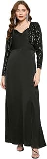 Madame Black Cowl Neck Slit Dress with Sequined Jacket