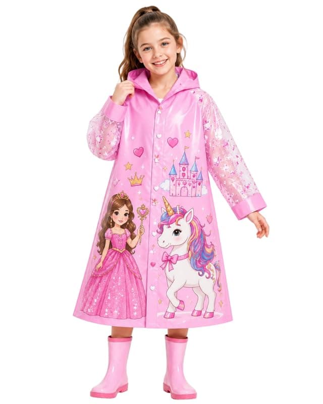 Krystle Kids Raincoat Rain Wear Suit for Age 2-12 Years Happy Monsoon Rain Jacket Waterproof(Green)-(Pack of 01) (Multisize) (Multicolor)