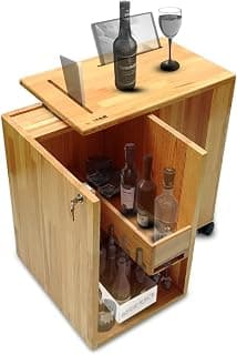 Mini Bar Cabinet, Bar Cabinets for Home, Wooden Rotate Design Mini Bar for Living Room, Wine Glass Rack and Storage Cabinet, Flat Storage Table for Home Bar, Wine Counter Rack, Bar Shelf