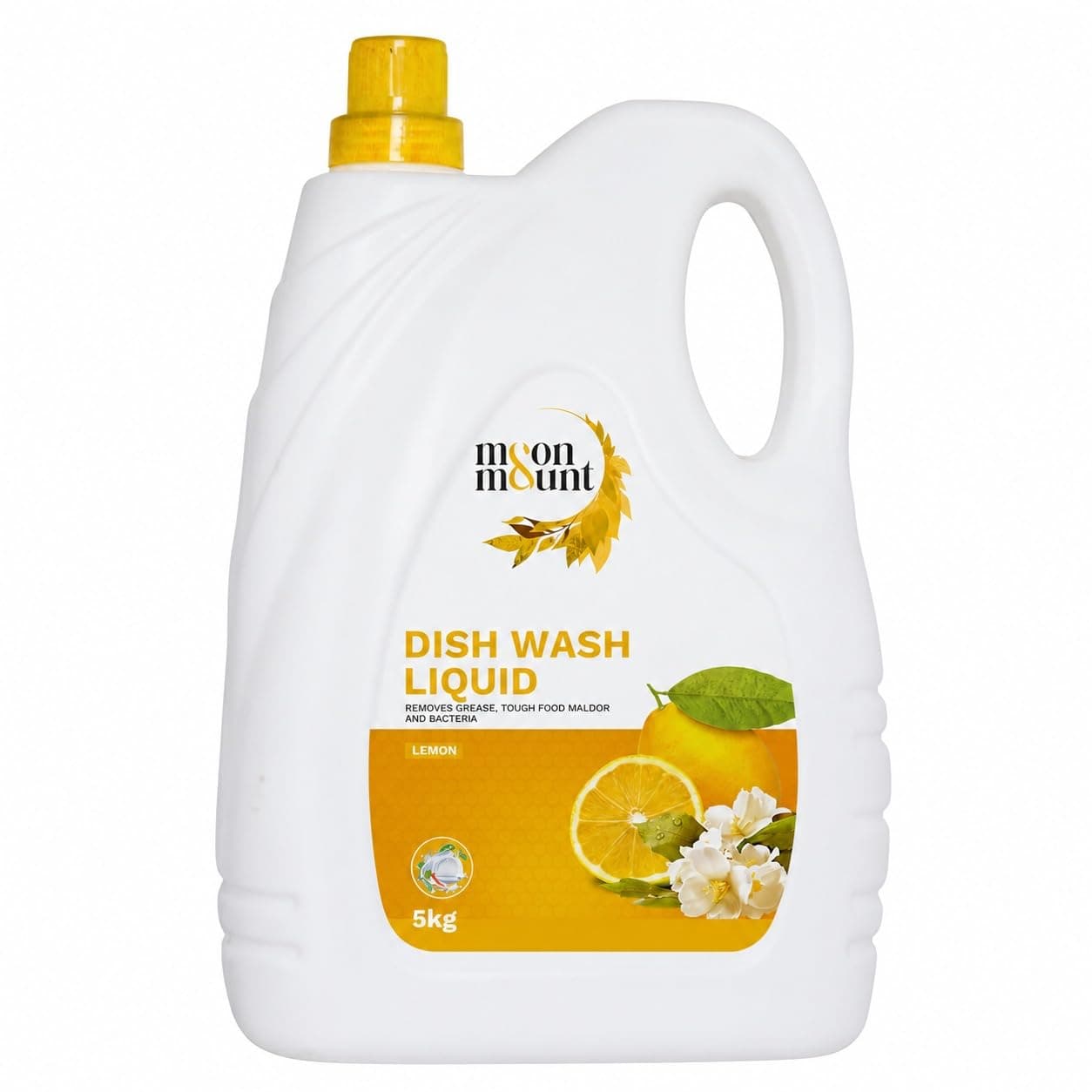 Moon & Mount Lemon Dishwash Liquid 5kg Can - Concentrated Grease Cleaner for Hard Water, Hand-Friendly, Kitchen Utensil Refill Pack
