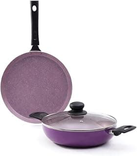 Wonderchef Valencia Plus Non-Stick Cookware 3 Piece Set | Kadhai, Glass Lid, Dosa Tawa | Cool Touch Bakelite Handles | Pure Grade Aluminium| PFOA Free| 1 Year Warranty | Purple
