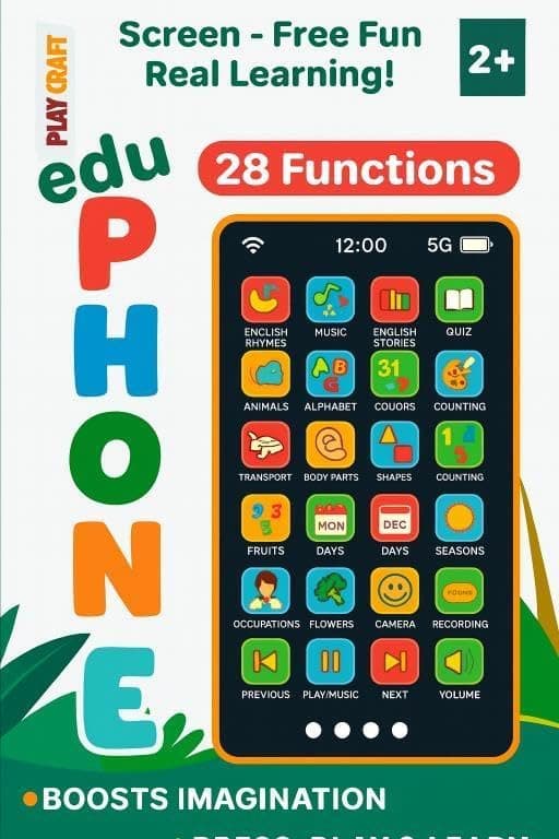Rylivo Toy Mart Kids Educational Mobile Phone Toy with Music Functions | Musical Instruments, Counting, Colours, Shapes, Fruits, Transport, Piano Learning | Learning Smartphone Toy for Kids