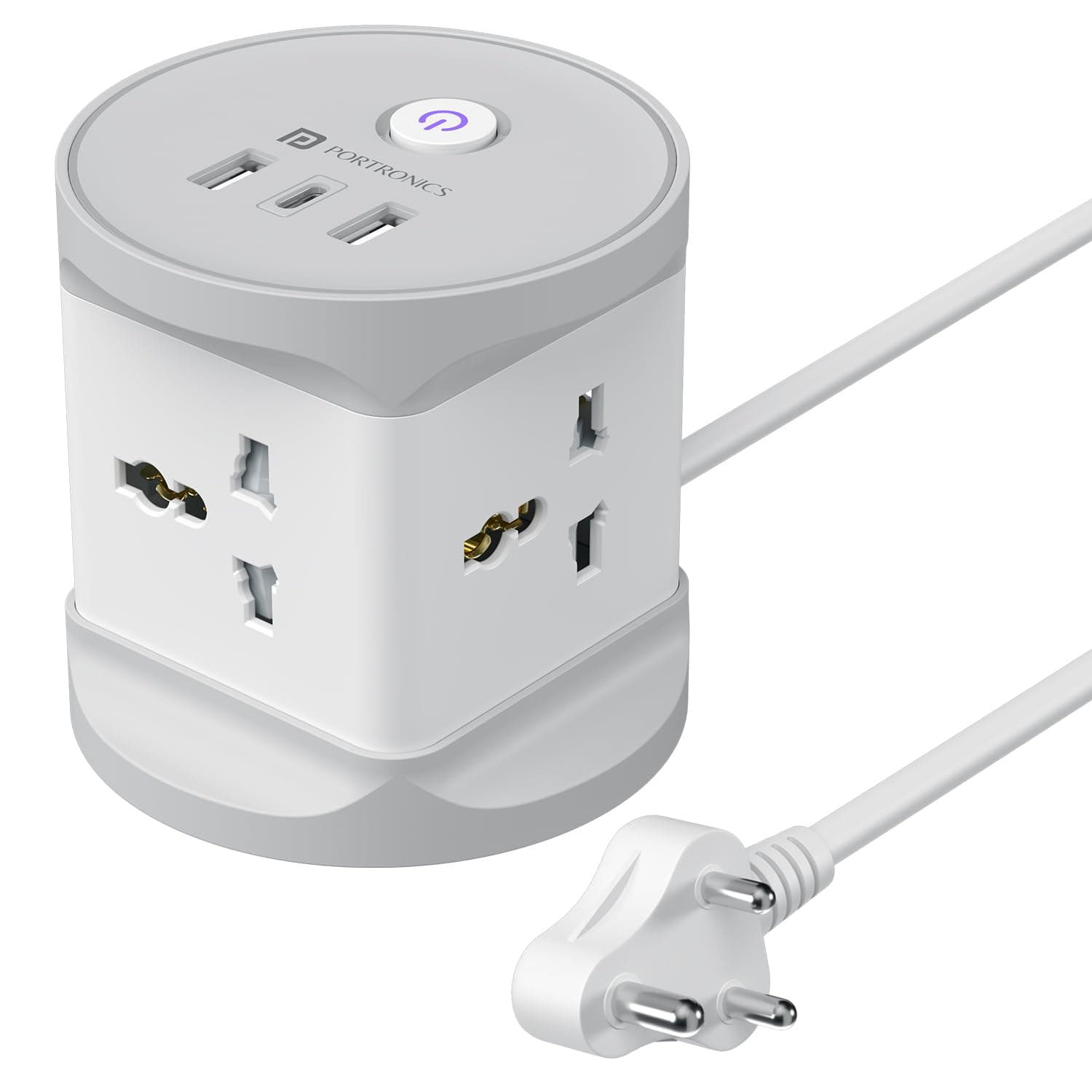 Portronics Power Plate 9 Pro, 2500W 7-in-1 Desktop Charging Station with 4X Universal Sockets, 12W USB-A & Type-C Ports, Space-Saving Power Extender, 2M Cord, Power Switch, Child Proof Shutters