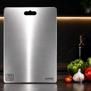 Corvel Premium Stainless Steel Chopping Board (31cm x 21cm) | 5 Years Warranty | Cutting Vegetables, Fruits, Breads & Meat | Durable, Heavy Duty (S)