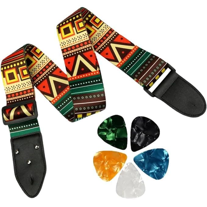 IMAGINEA® Guitar Strap with 5 Picks Printed Polyester Adjustable Wide Strap for Guitar, Electric, Acoustic Guitar | Modern Design | Ultra Comfortable Belt