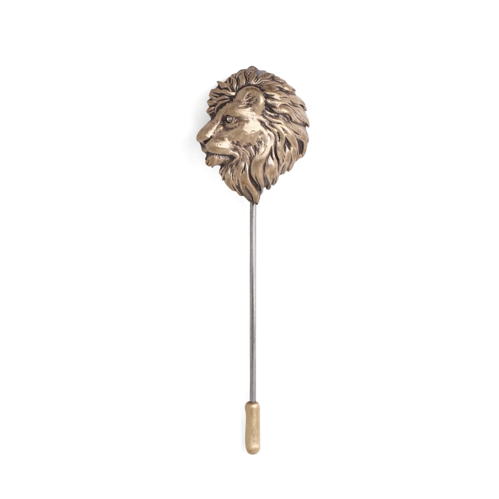 Cosa Nostraa Men Antique Gold Side Lion Brass Lapel Pin | Premium Designer Lapel Pin for Blazer, Suit, Bandhgala, Nehru Jacket & Formal