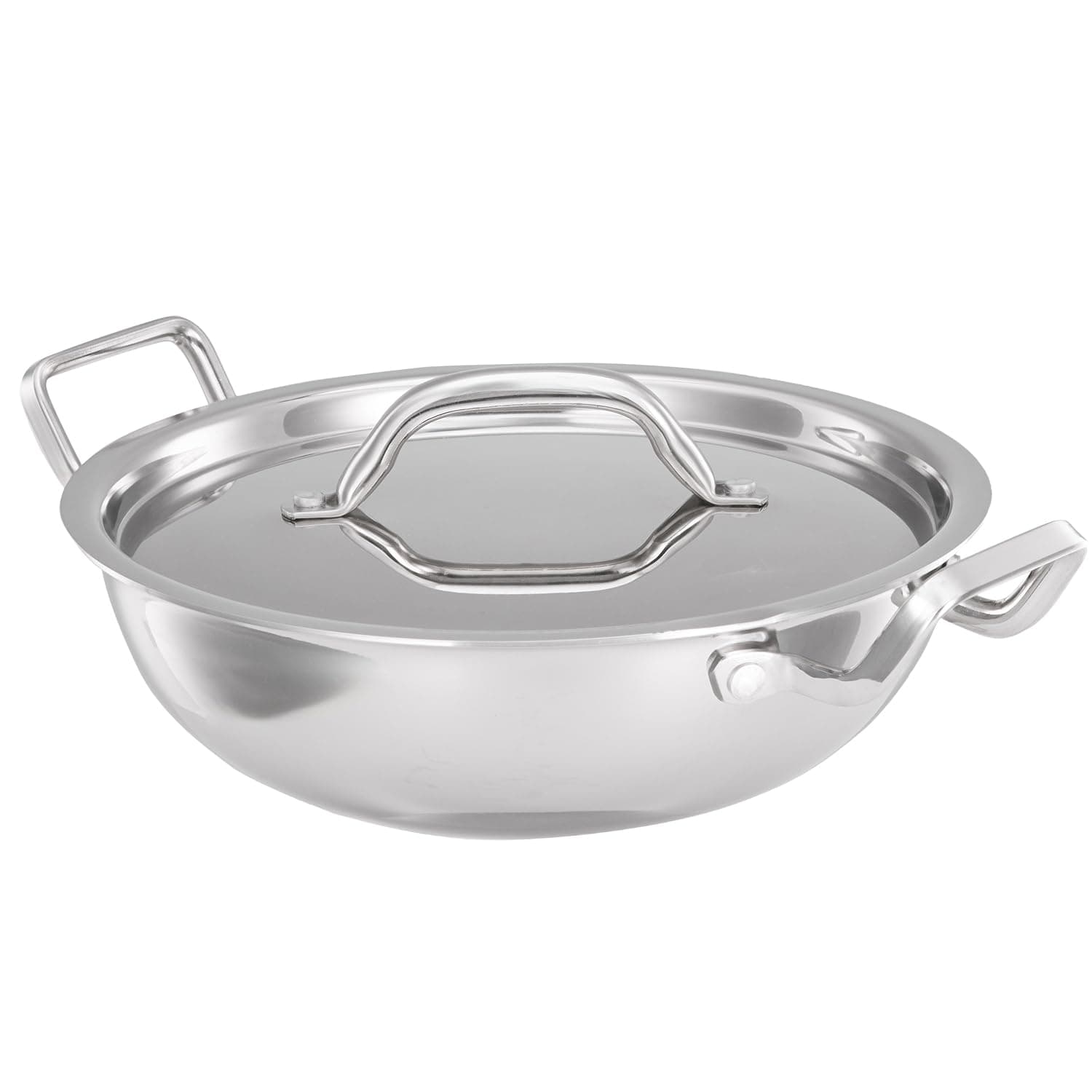 Amazon Brand - Solimo Triply Stainless Steel Kadai with Lid – 24 cm | 2.5 mm Thick Heavy Bottom | Even Heat Distribution | Induction Friendly | Triply Cookware Kadhai