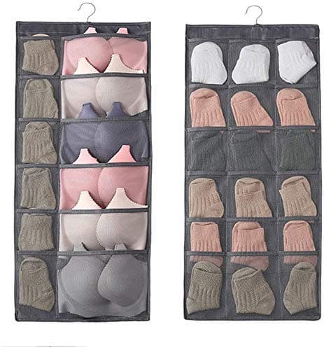 AARKRI SALES Foldable Hanging Bag Clear Double Sided 30 Pockets for Socks Bra Underwear Rack Hanger Storage Organizer Wall Hanging Closet Shelves Wardrobe Door Space Saving Organizer (Multicolor)