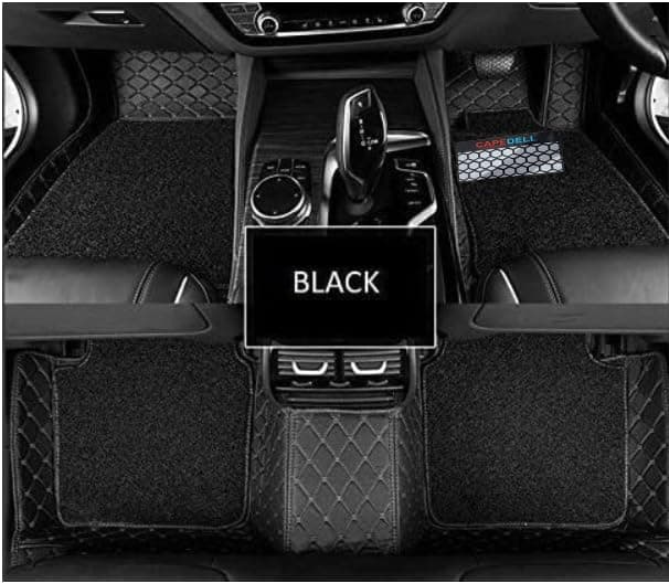 CAPEDELL 7D Premium Car Floor Mat Compatible with Mahindra Thar Roxx Automatic||Luxury Leather Double Layered Mat||Set of 3pcs||Waterproof and Washable||Colour:-Black with Red(Black Grass)