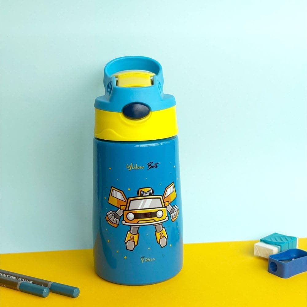 PDDFALCON Stainless Steel 350ml Water Bottle for School Kids, Boys & Girls | Leak-Proof, BIS Certified, BPA free, Food grade, Made in India (Sky Blue)