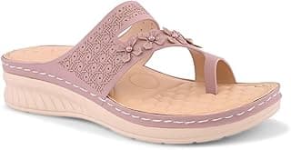XE Looks Women’s Casual Comfort Sandals with Floral Embellished Strap & Soft Cushioned Footbed