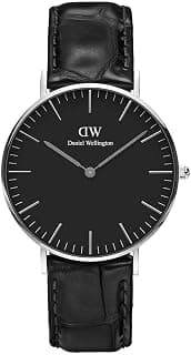 Daniel Wellington Classic Analog Watch for Unisex with Black Round Dial & Black Leather Strap Band Water Resistant Unisex Wrist Watches - DW00100147