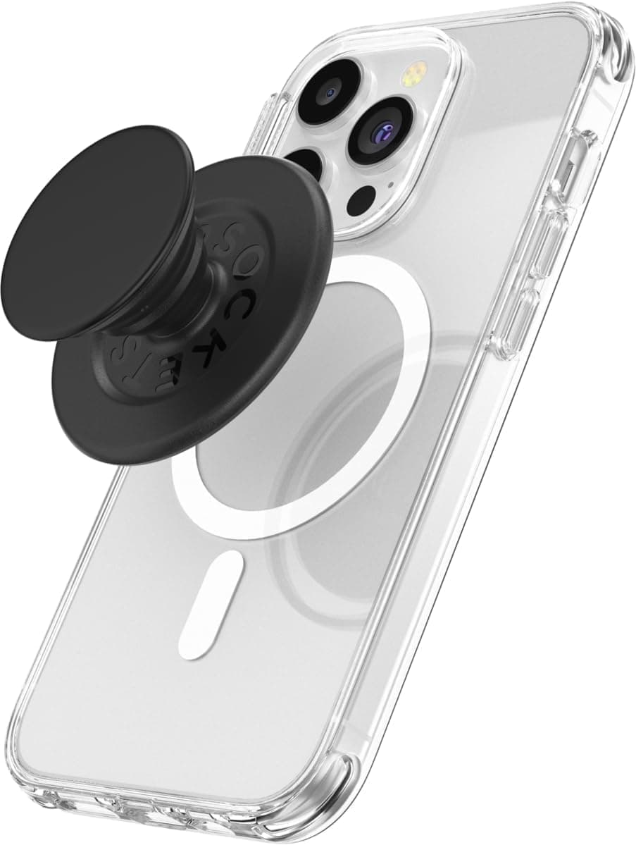PopSockets PopGrip for MagSafe, Magnetic Phone Grip & Stand, Swappable Top, Secure Grip for iPhone MagSafe Cases, Kickstand for Hands-Free Viewing, Wireless Charging Compatible - Black