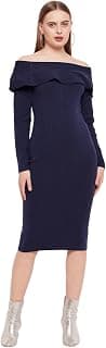 Madame Off- Shoulder Navy Blue Bodycon Dress