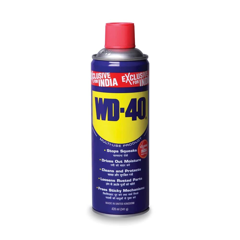 WD-40 Multipurpose Spray, Rust Remover, Cleans Bike Chains, Hinge Lubricant, Loosens Jammed Parts, Degreaser, and Cleaning Agent, 420ml (341g)